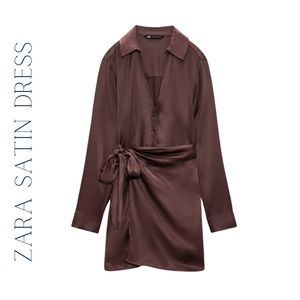 Zara Wrap Satin Dress - Dark Brown
